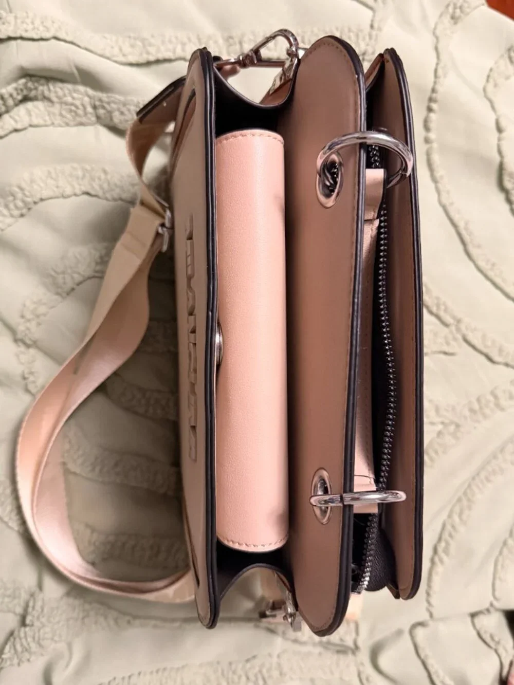 Milanchiva Women's Box Crossbody Camera Bag — Beige with Brown Trim